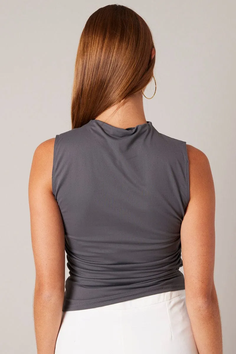 Grey Sleeveless Top Side Ruched sold by Ally Fashion product image thumbnail 5