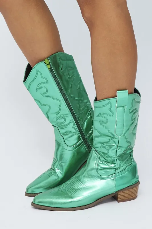 Green Festival Cowboy Boots sold by Ally Fashion