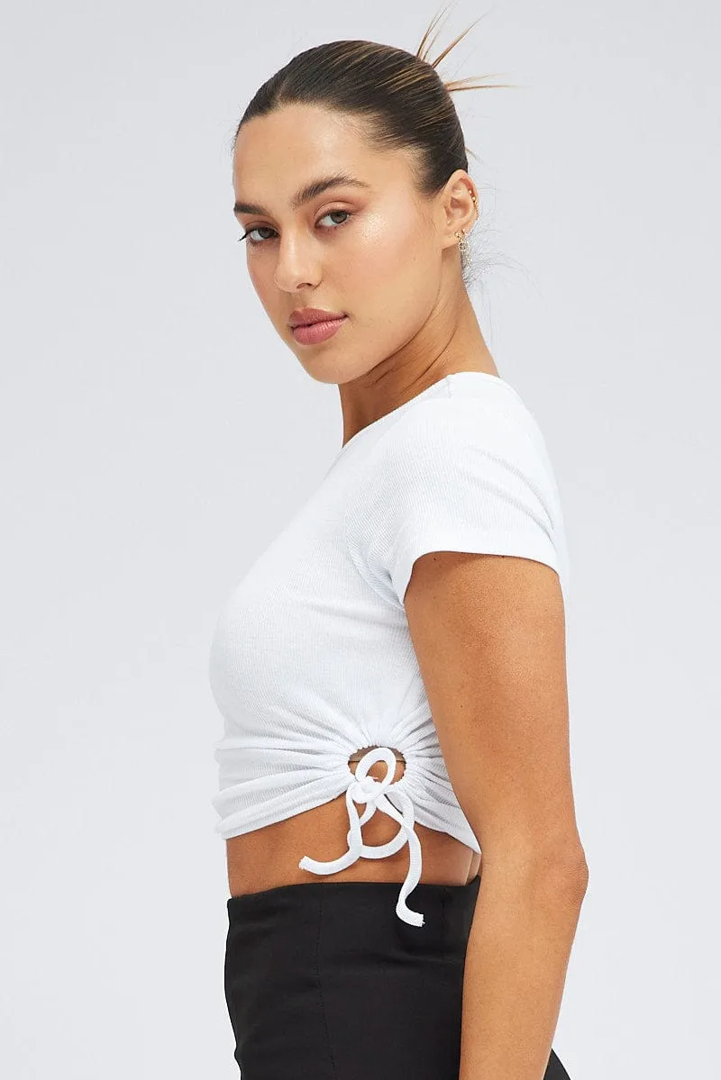 White Side Ruching Top Short Sleeve Crop sold by Ally Fashion product image thumbnail 4