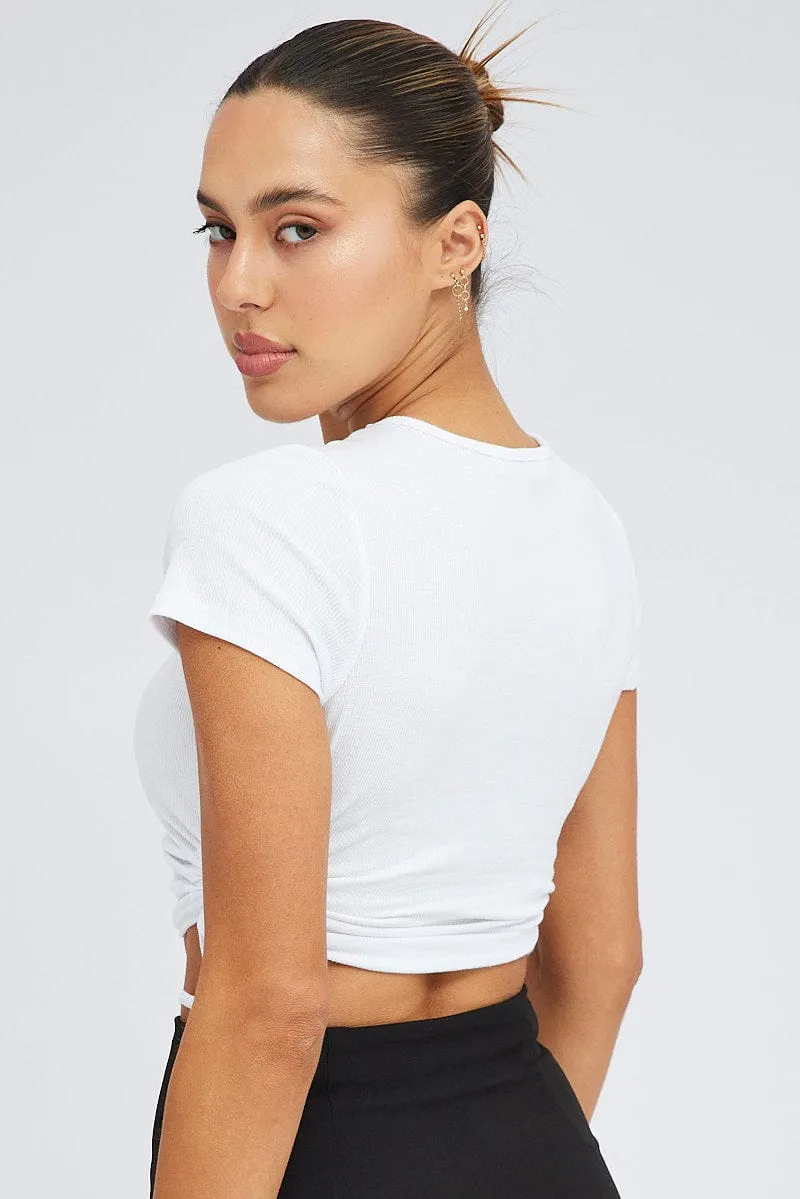 White Side Ruching Top Short Sleeve Crop sold by Ally Fashion product image thumbnail 5
