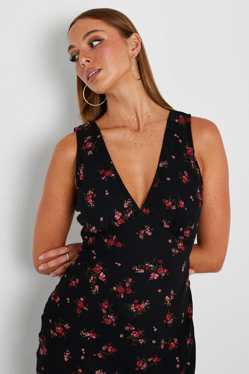 Black Floral Maxi Dress V-Neck Sleevelss sold by Ally Fashion product image thumbnail 3