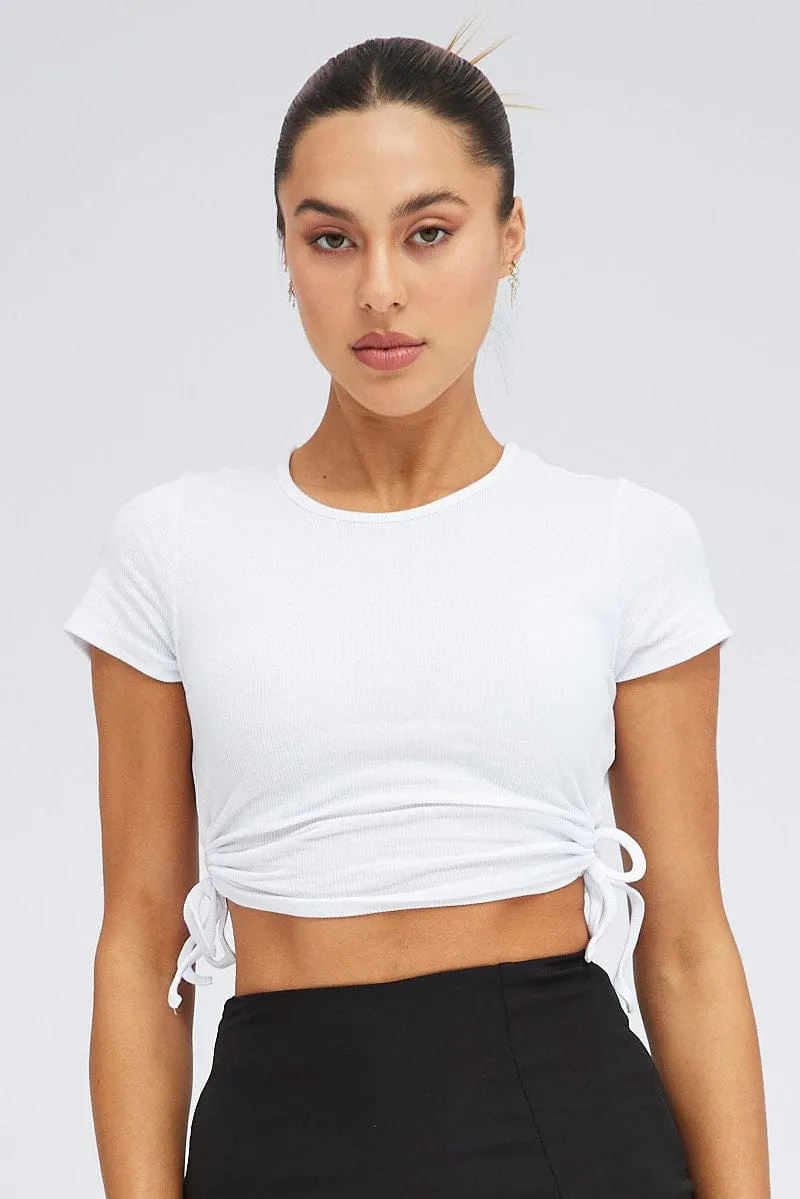White Side Ruching Top Short Sleeve Crop sold by Ally Fashion product image thumbnail 3