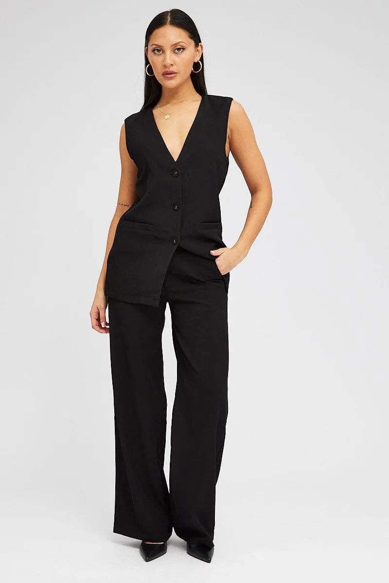 Black Wide Leg Pants High Rise sold by Ally Fashion product image thumbnail 3