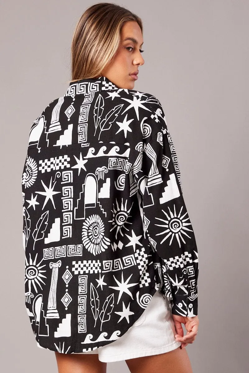 Black Abstract Relaxed Shirt Long Sleeve Linen Blend sold by Ally Fashion product image thumbnail 5