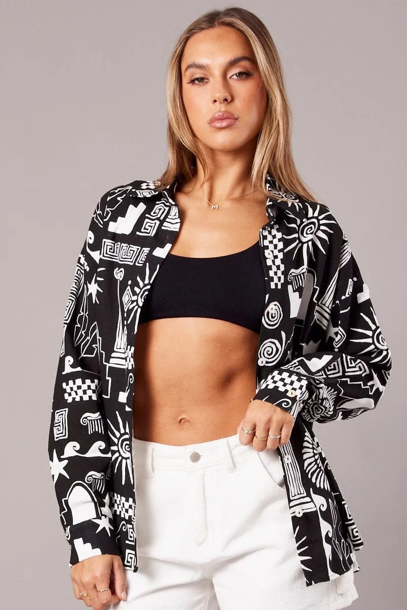 Black Abstract Relaxed Shirt Long Sleeve Linen Blend sold by Ally Fashion product image thumbnail 3