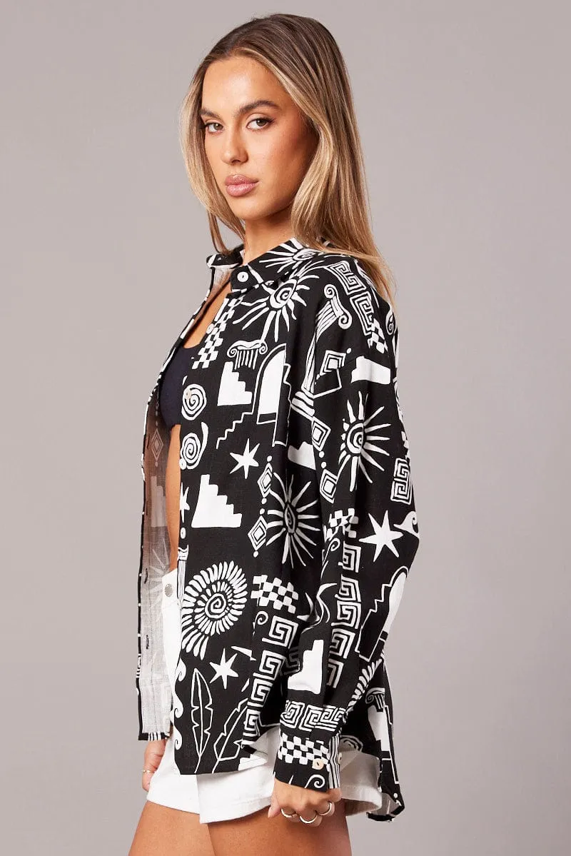 Black Abstract Relaxed Shirt Long Sleeve Linen Blend sold by Ally Fashion product image thumbnail 4
