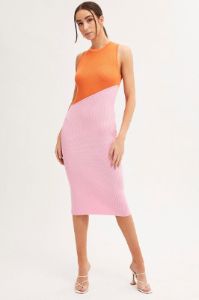 Orange Midi Dress Round Neck Knit sold by Ally Fashion