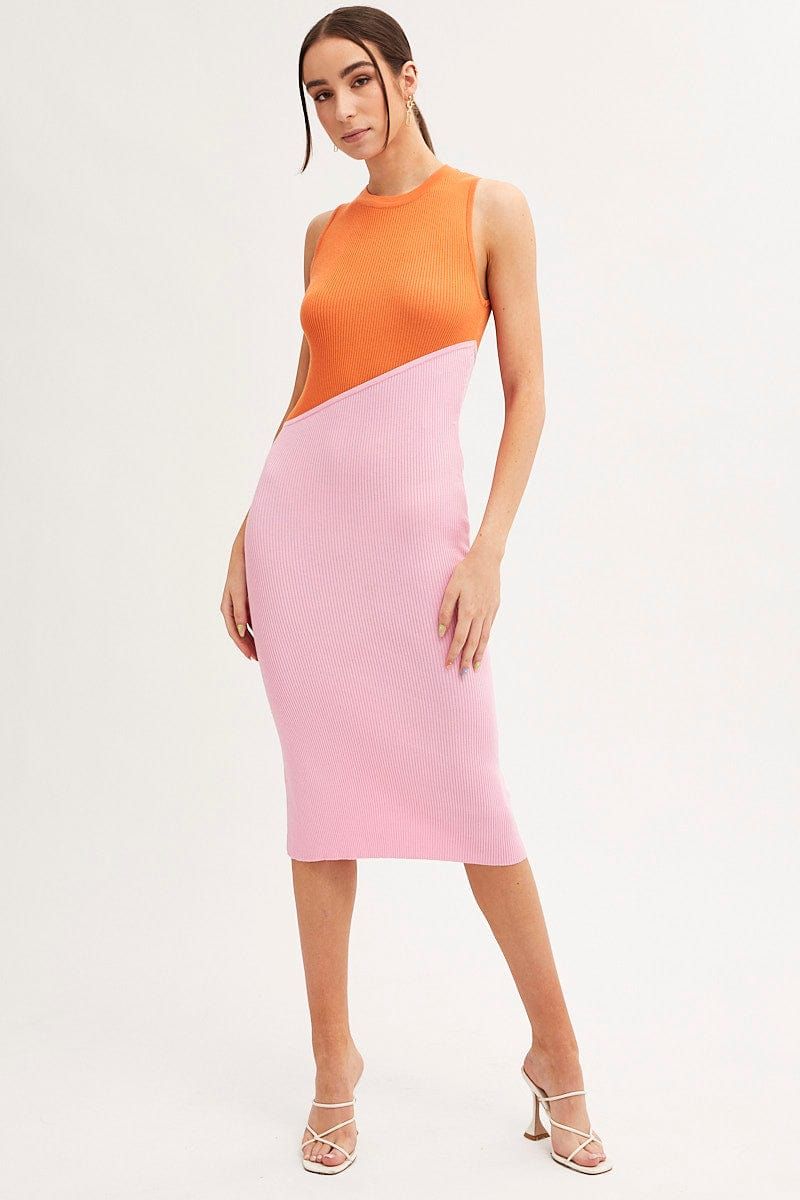 Orange Midi Dress Round Neck Knit sold by Ally Fashion product image thumbnail 3