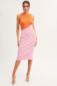 Orange Midi Dress Round Neck Knit sold by Ally Fashion