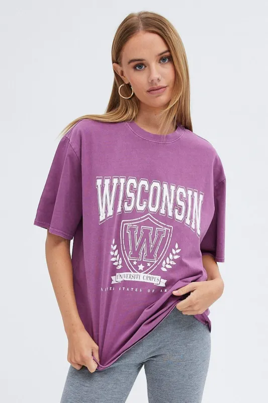 Purple Graphic Tee Short Sleeve made by Ally Fashion