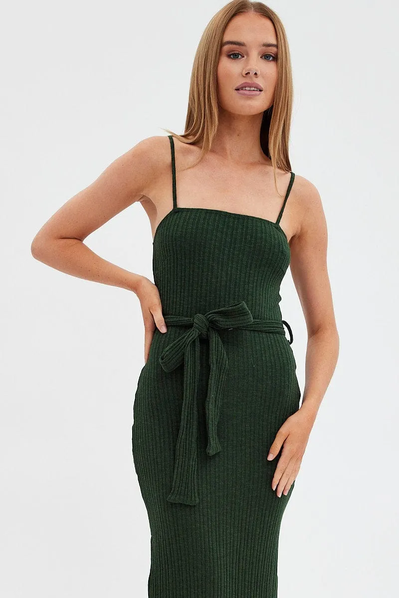 Green Maxi Dress Bodycon Tie Belted Rib sold by Ally Fashion product image thumbnail 2