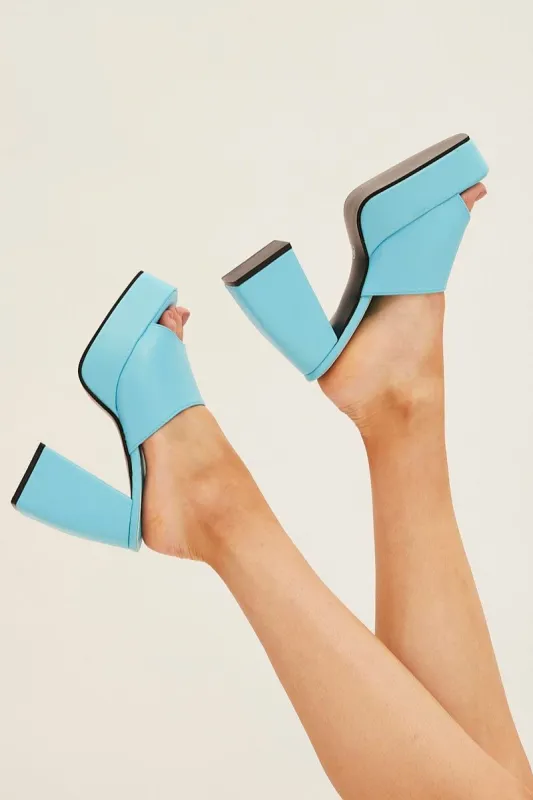 Blue Chunky Platform Mules Sandals sold by Ally Fashion