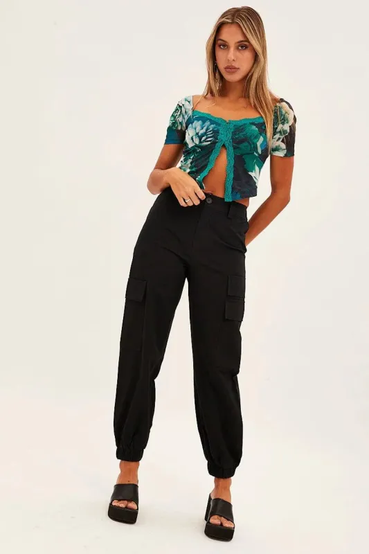 Black High Rise Wide Leg Cargo Pants sold by Ally Fashion
