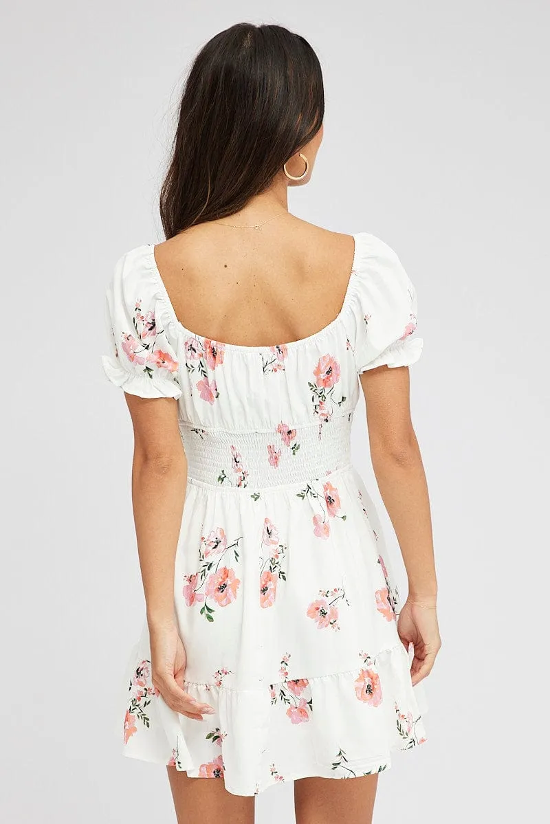 Pink Floral Fit And Flare Dress Puff Sleeve Mini sold by Ally Fashion product image thumbnail 5