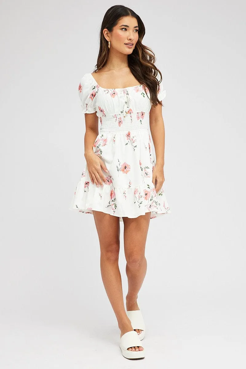 Pink Floral Fit And Flare Dress Puff Sleeve Mini sold by Ally Fashion product image thumbnail 2