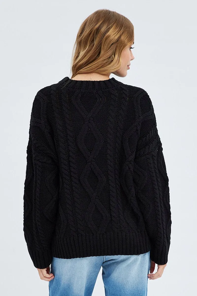 Black Oversized Knit Long Sleeve Cable sold by Ally Fashion product image thumbnail 5
