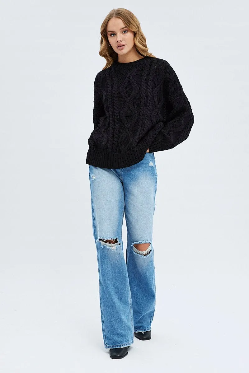 Black Oversized Knit Long Sleeve Cable sold by Ally Fashion product image thumbnail 2