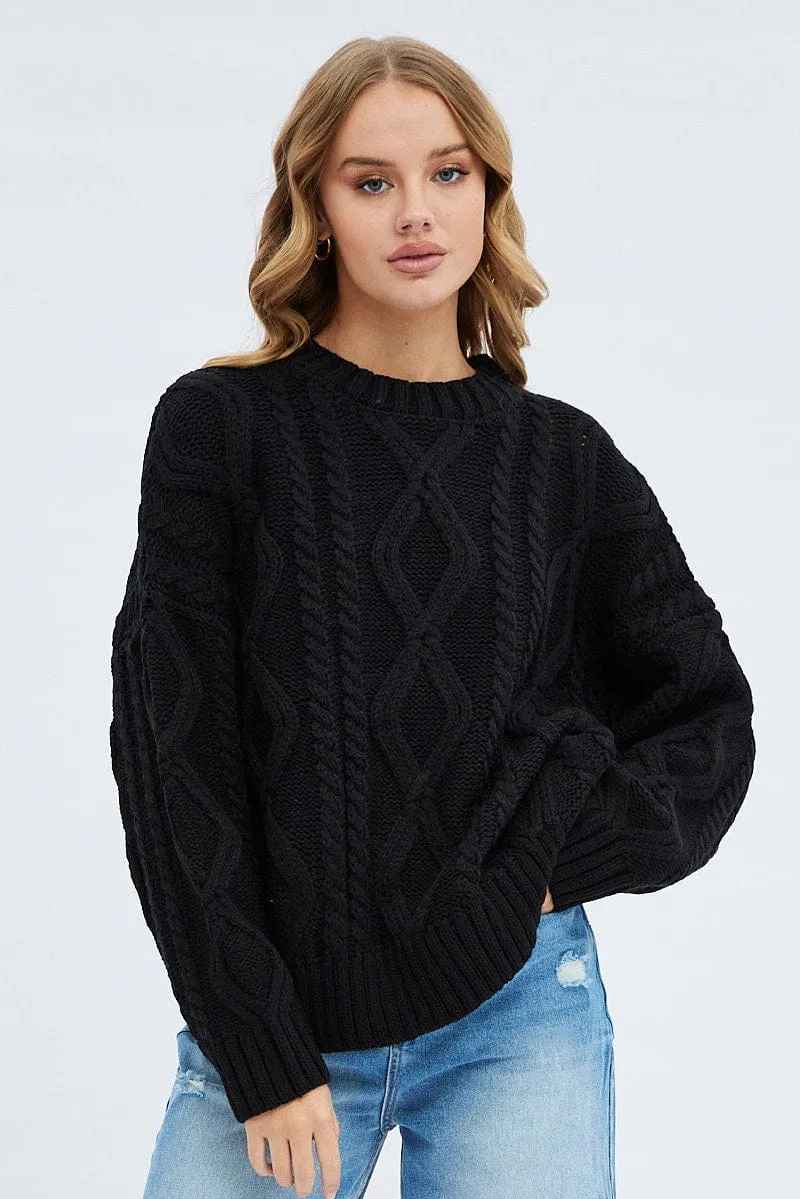Black Oversized Knit Long Sleeve Cable sold by Ally Fashion product image thumbnail 3