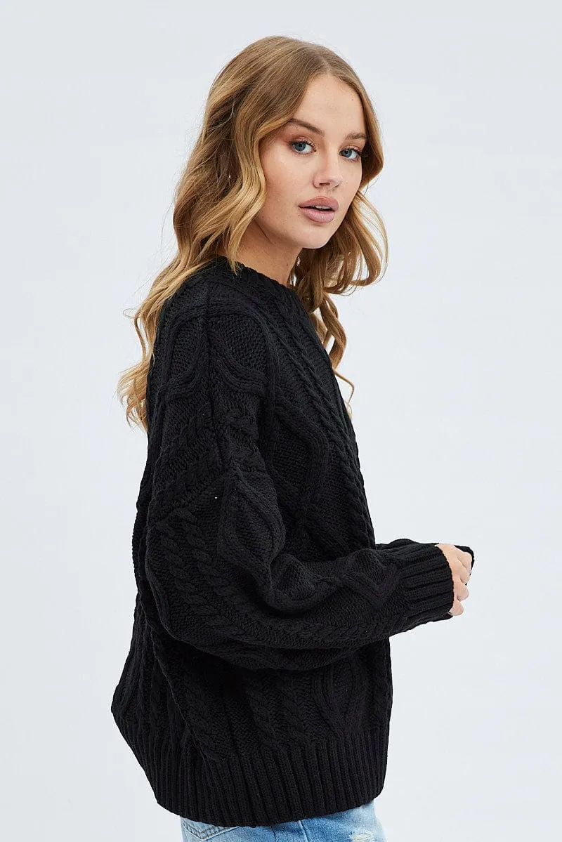 Black Oversized Knit Long Sleeve Cable sold by Ally Fashion product image thumbnail 4