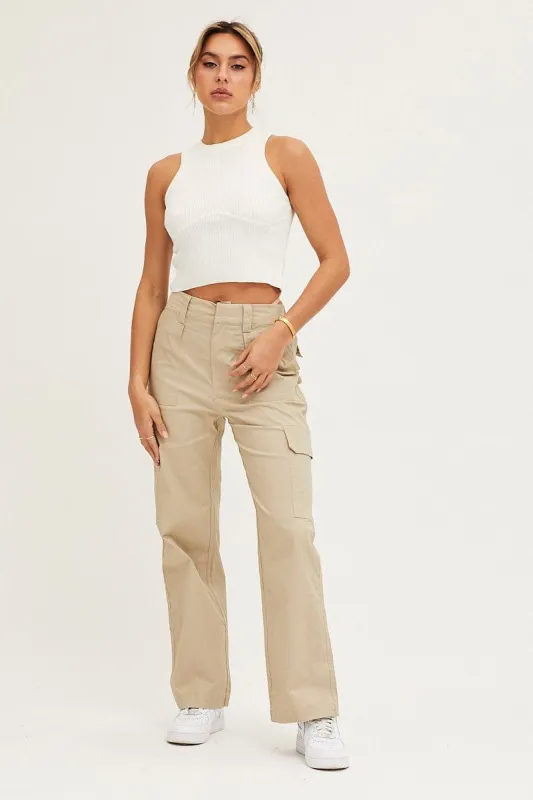 Nude Cargo Pants High Rise Wide Leg sold by Ally Fashion