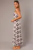 Brown Abstract Maxi Dress Bias Cut Linen Blend sold by Ally Fashion