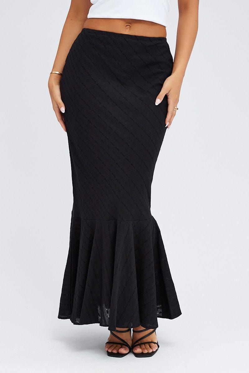Black Maxi Skirt High Waist Fit & Flare Textured Cotton sold by Ally Fashion product image thumbnail 2