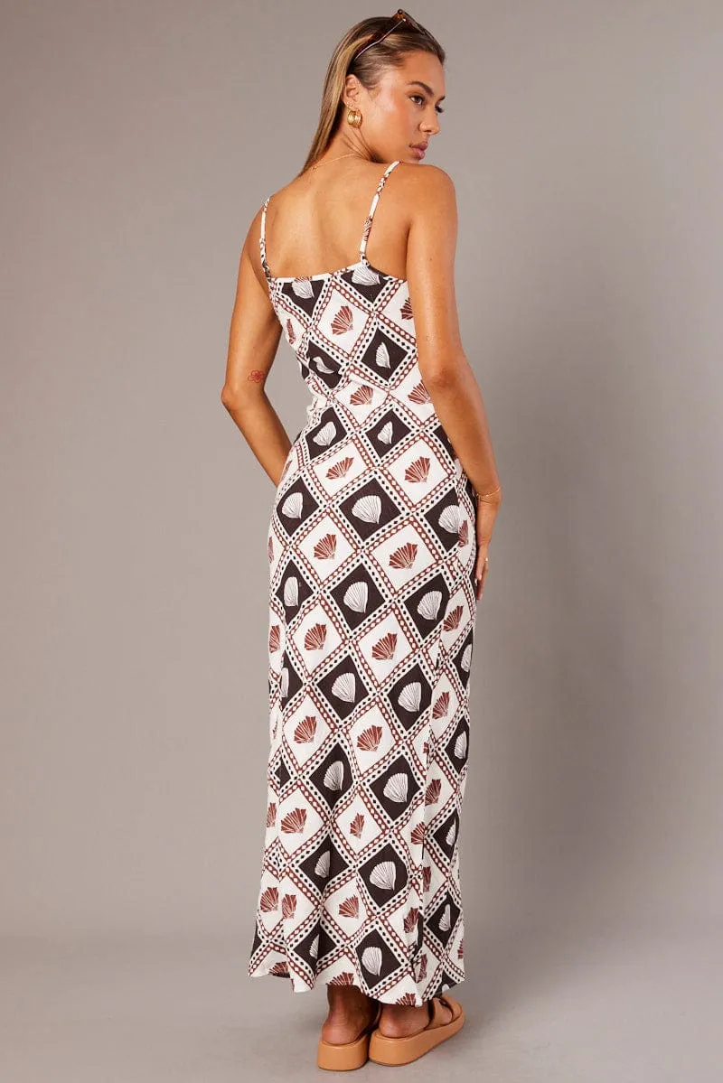 Brown Abstract Maxi Dress Bias Cut Linen Blend sold by Ally Fashion product image thumbnail 5