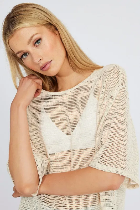Beige Relaxed Top Short Sleeve sold by Ally Fashion