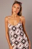 Brown Abstract Maxi Dress Bias Cut Linen Blend sold by Ally Fashion