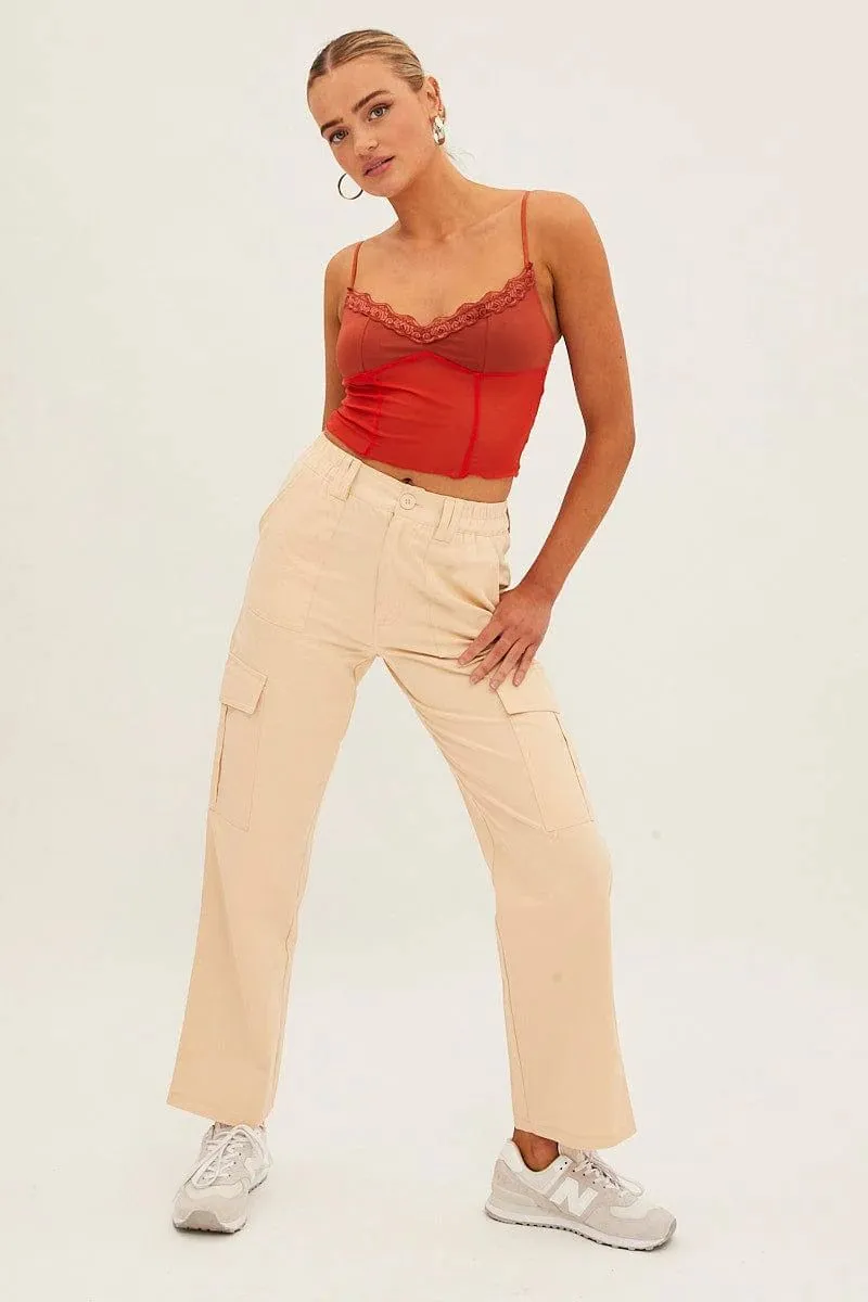Camel High Rise Wide Leg Cargo Pants sold by Ally Fashion