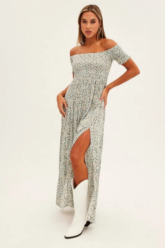 Green Floral One Shoulder Front Slit Floral Maxi Dress sold by Ally Fashion