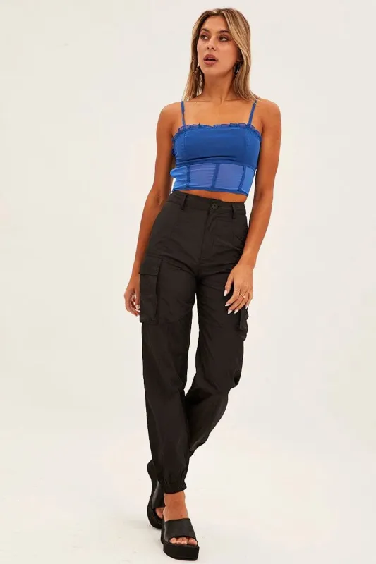 Black High Rise Wide Leg Cargo Pants sold by Ally Fashion