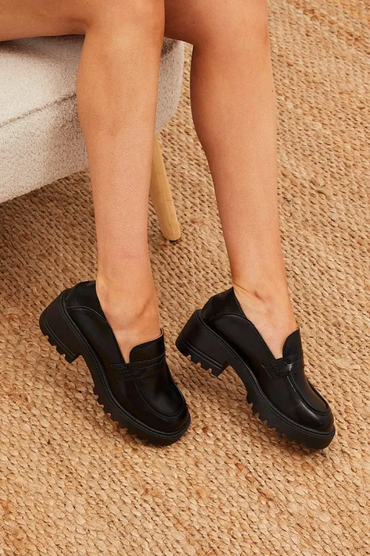 Black Chunky Sole Loafers sold by Ally Fashion