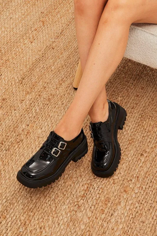 Black Buckle Detail Chunky Sole Loafers sold by Ally Fashion