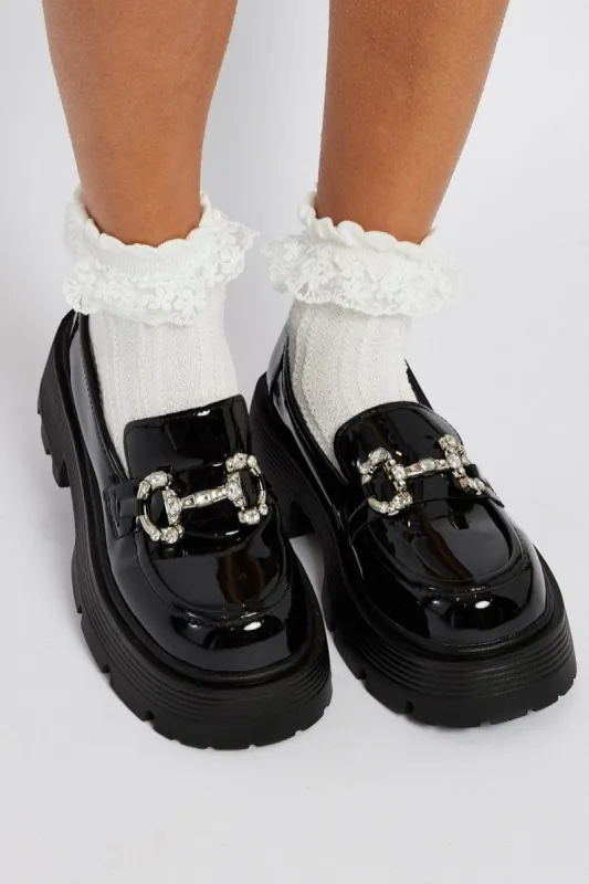Black Rhinestone Detail Chunky Sole Loafers sold by Ally Fashion