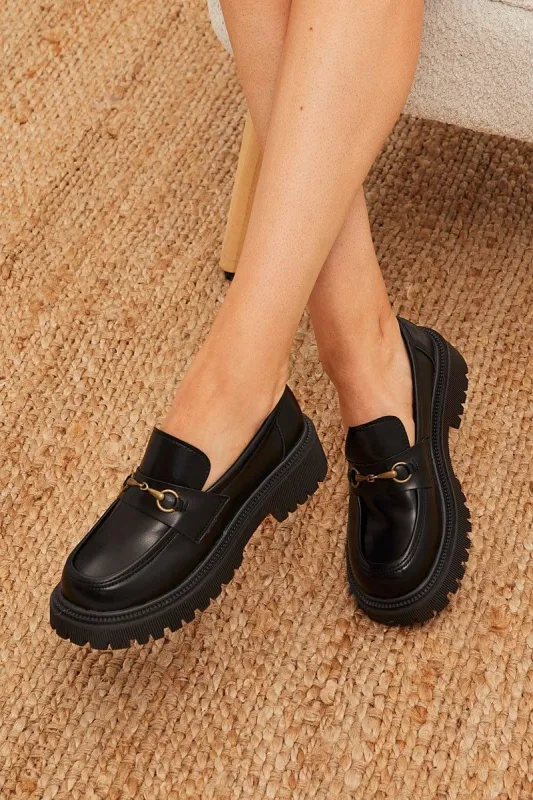 Black Chunky Sole Buckle Loafers sold by Ally Fashion