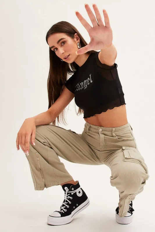 Black Mesh Baby Tee Angel Diamante sold by Ally Fashion