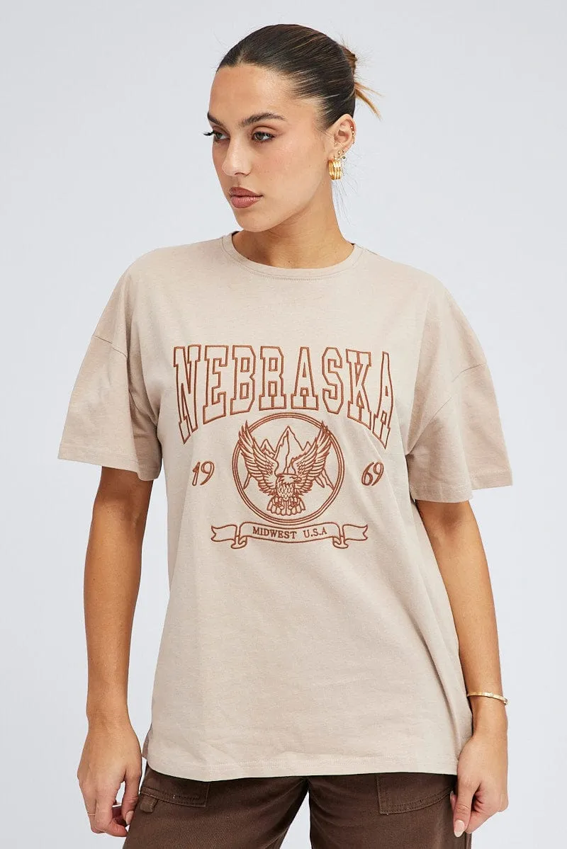 Beige Graphic Tee Short Sleeve sold by Ally Fashion product image thumbnail 3