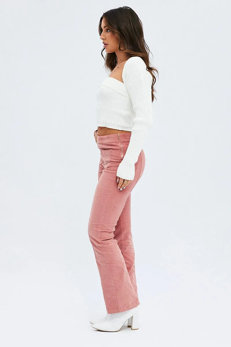 Pink Flare Leg Pants High Rise Corduroy sold by Ally Fashion product image thumbnail 3