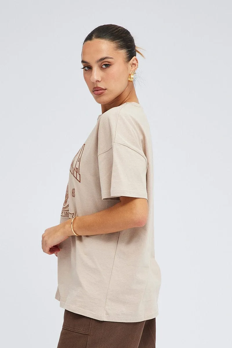 Beige Graphic Tee Short Sleeve sold by Ally Fashion product image thumbnail 4