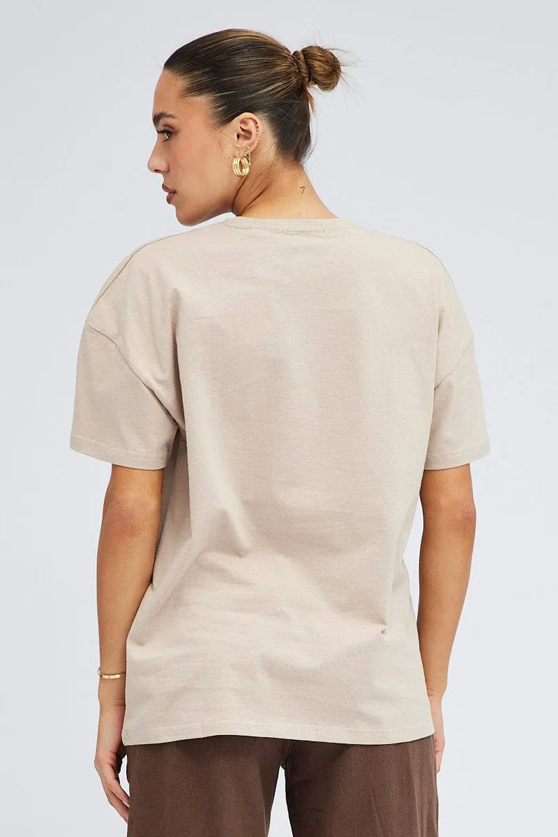 Beige Graphic Tee Short Sleeve sold by Ally Fashion product image thumbnail 5