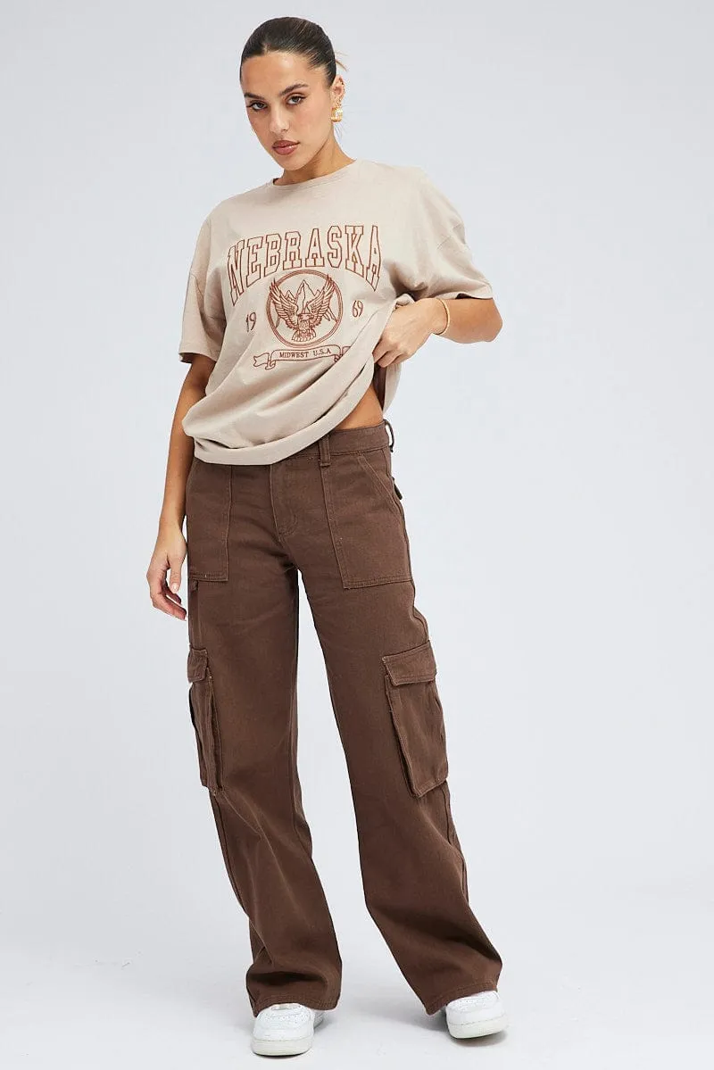 Beige Graphic Tee Short Sleeve sold by Ally Fashion product image thumbnail 2