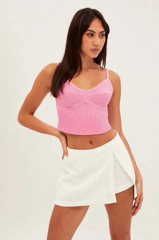 White Mini Skort Mid Rise sold by Ally Fashion