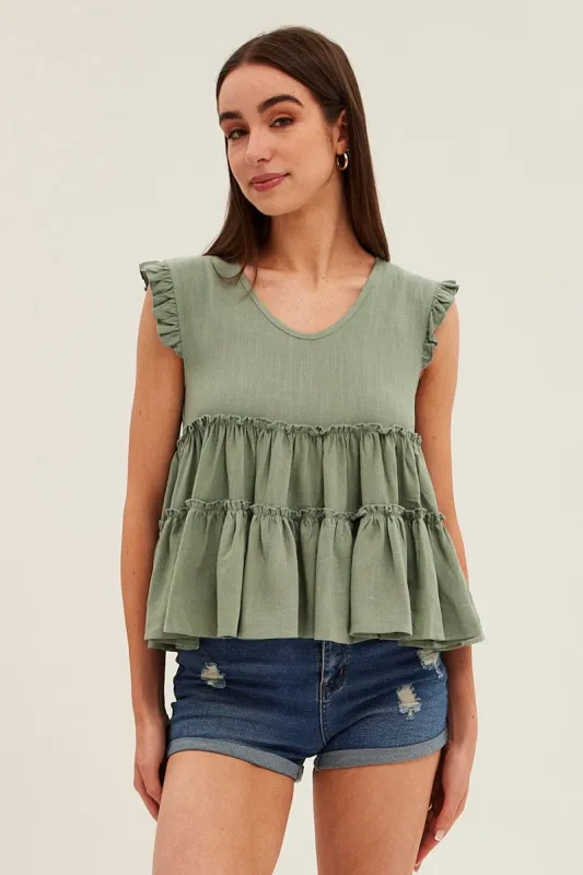 Green Ruffle Tiered Top sold by Ally Fashion