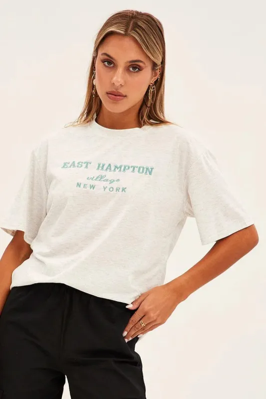 Grey Embroided Crew Neck Short Sleeve T Shirt sold by Ally Fashion