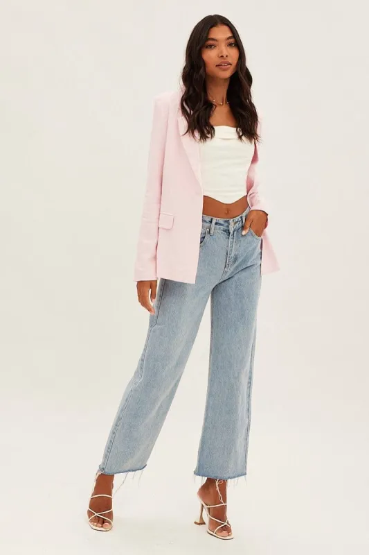 Pink Blazer Long Sleeve Single Breasted Linen Cotton sold by Ally Fashion