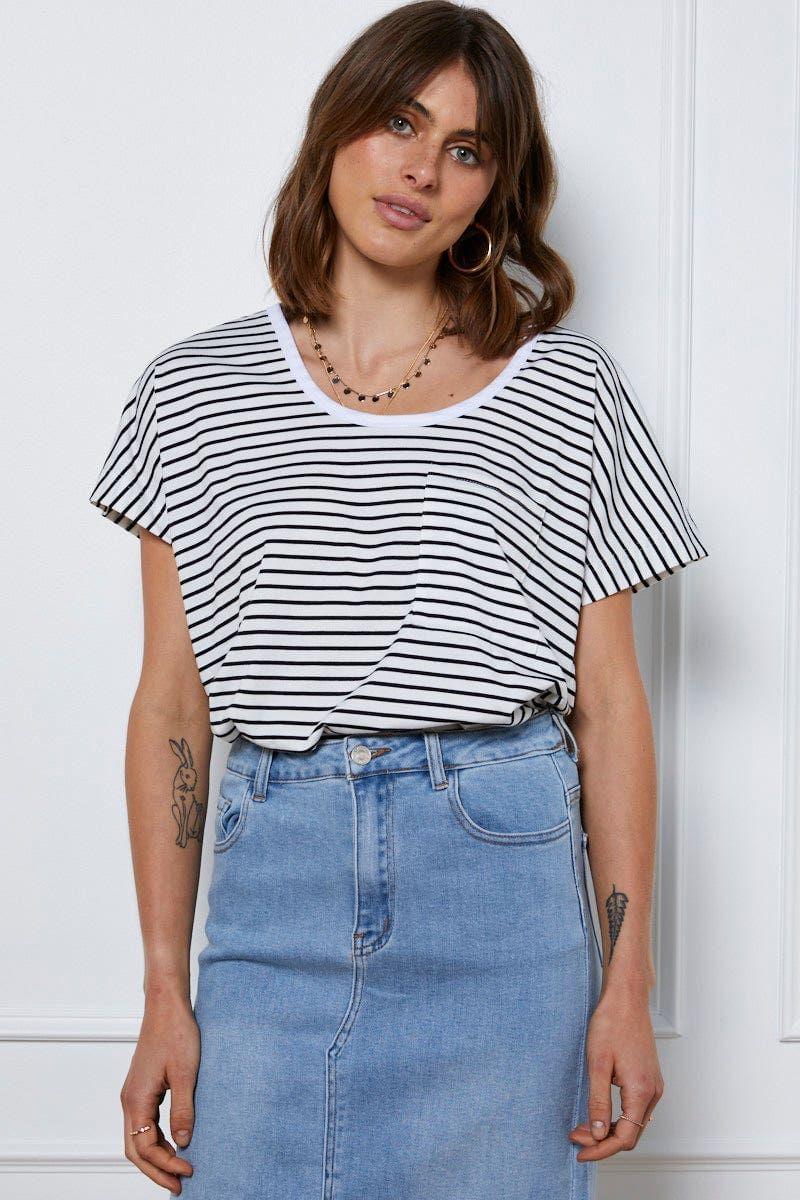 Stripe T-Shirt Short Sleeve sold by Ally Fashion