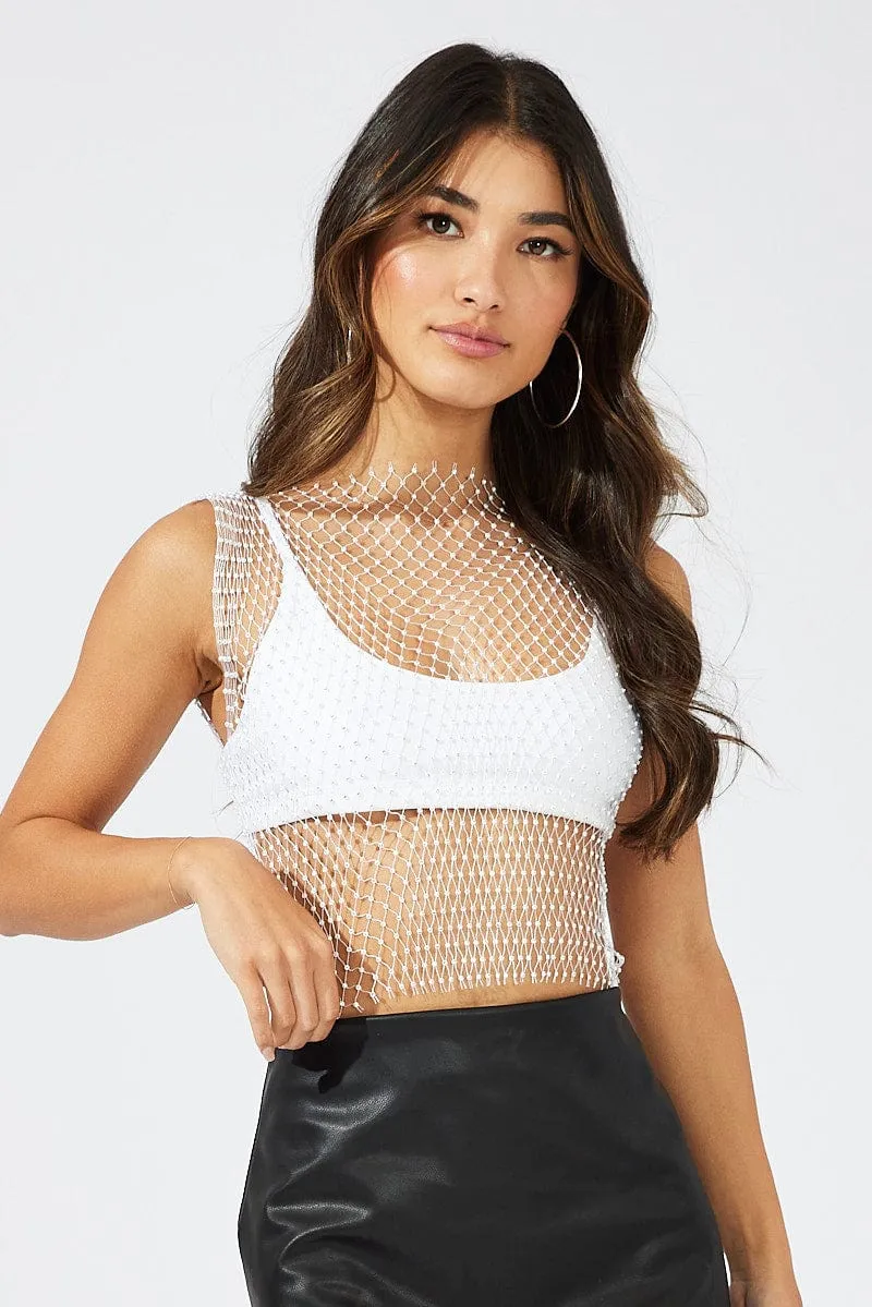 White Rhinestone Mesh Fishnet Top sold by Ally Fashion product image thumbnail 3