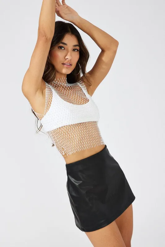 White Rhinestone Mesh Fishnet Top sold by Ally Fashion