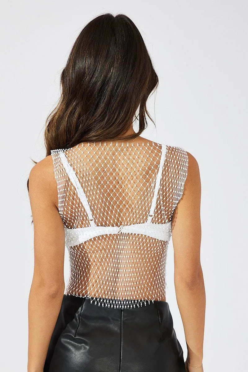 White Rhinestone Mesh Fishnet Top sold by Ally Fashion product image thumbnail 5